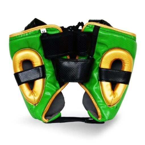 Pro Fitness Head Guard Synthetic Leather Metallic Green / Black / Gold - Image 2