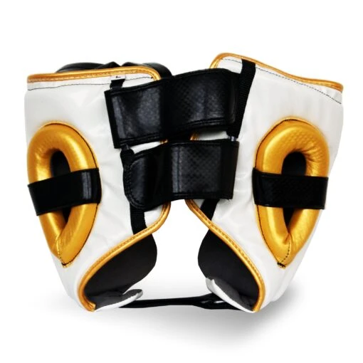 Pro Fitness Head Guard Synthetic Leather Metallic White / Black / Gold - Image 2