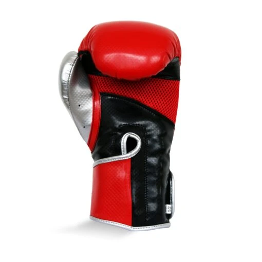 Pro Fitness Synthetic Leather Boxing Glove Metallic Red / Black / Silver - Image 2
