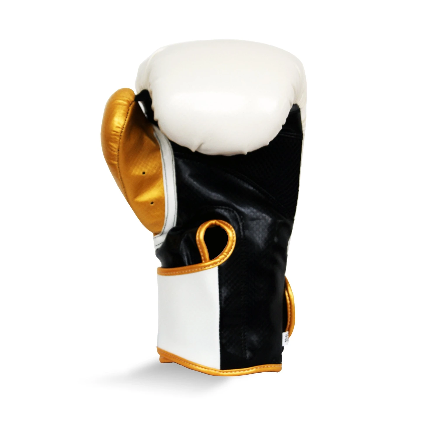 Pro Fitness Synthetic Leather Boxing Glove Metallic White / Black / Gold - Image 2